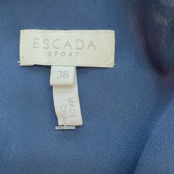 ESCADA Sport Floral Ruffle Wrap Dress EU 38 Blue Red Long Sleeve Midi MSRP $695 - Picture 9 of 11